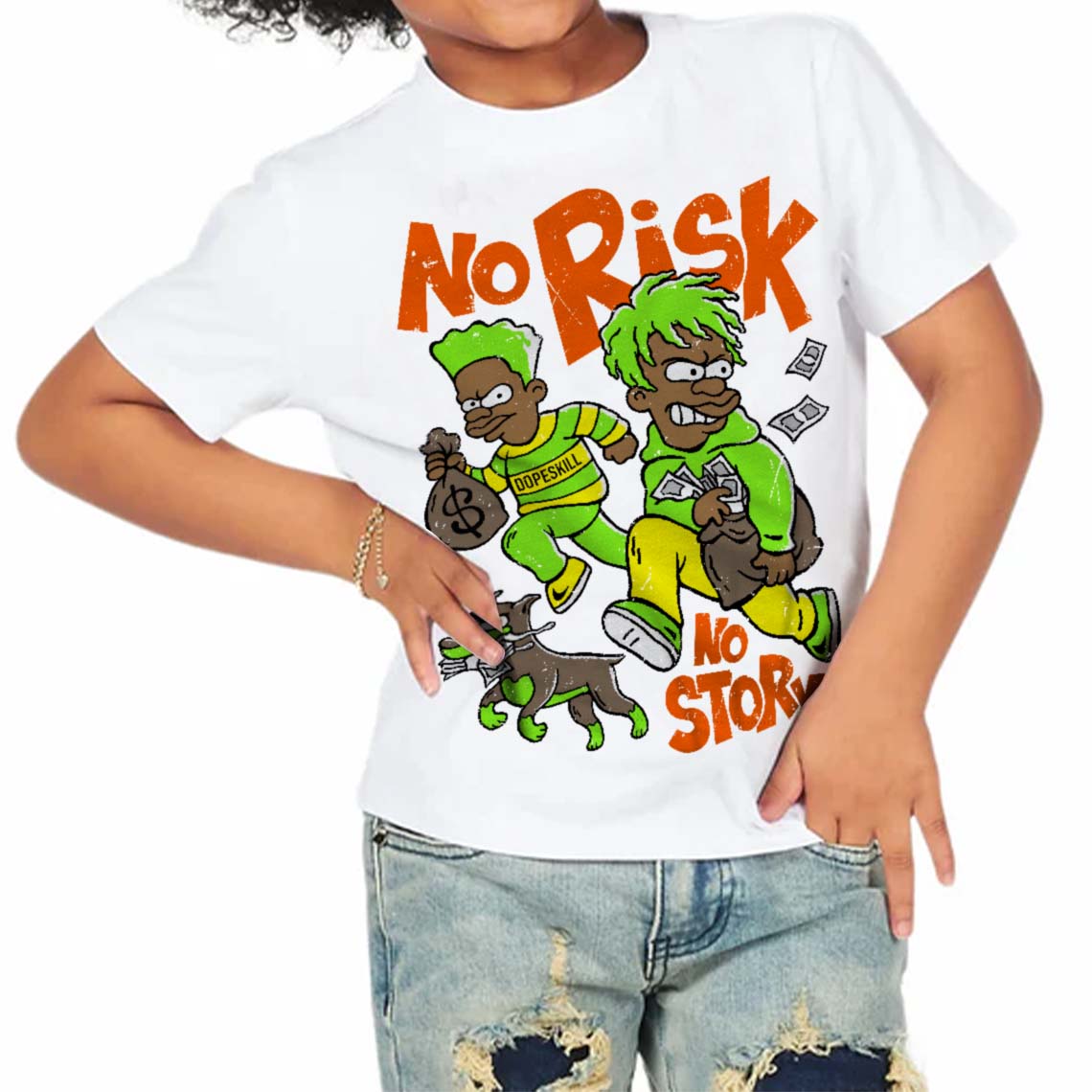 Neon Green Collection superstreetwear Toddler Kids T-shirt No Risk No Story Graphic