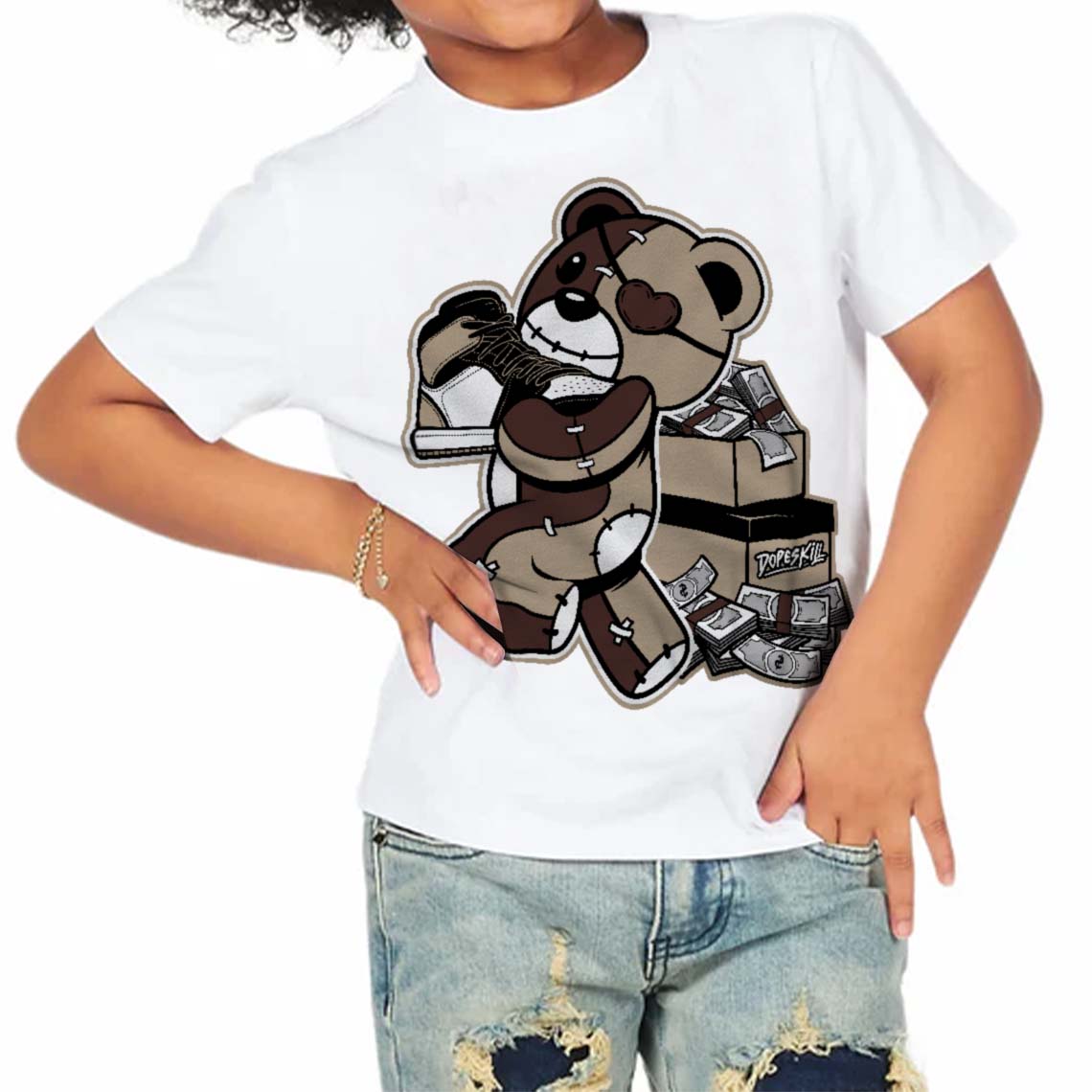 Latte 1s superstreetwear Toddler Kids T-shirt Bear Steals Sneaker Graphic