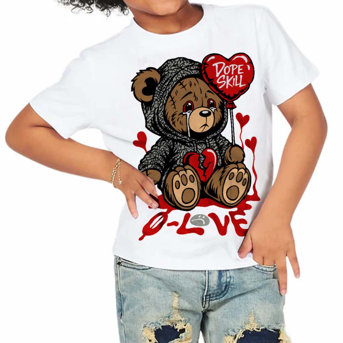 Fire Red 3s superstreetwear Toddler Kids T-shirt Broken Bear Graphic