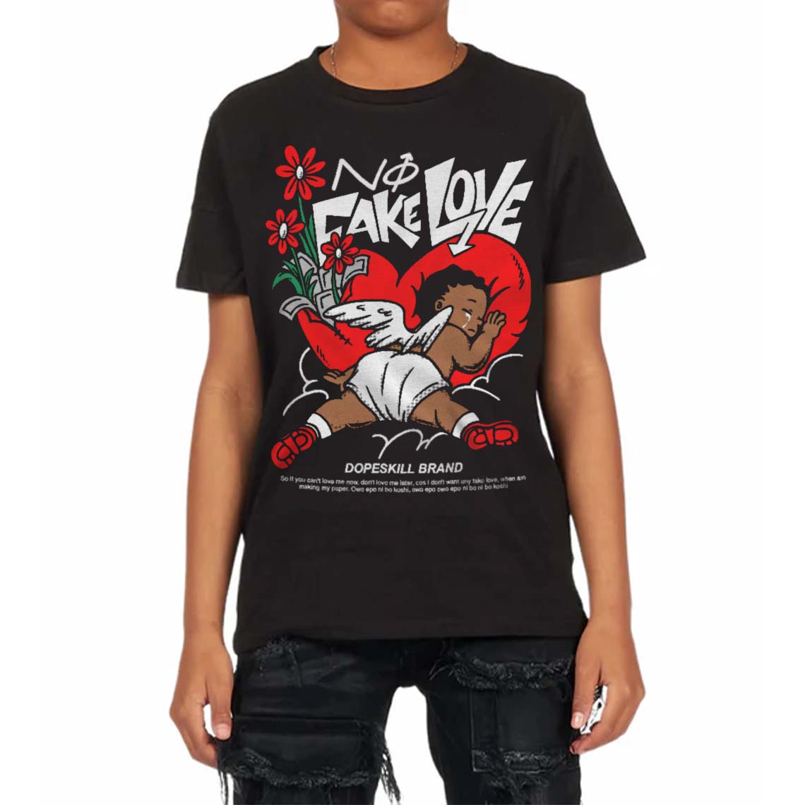 Black and White Collection superstreetwear Toddler Kids T-shirt No Fake Love Graphic