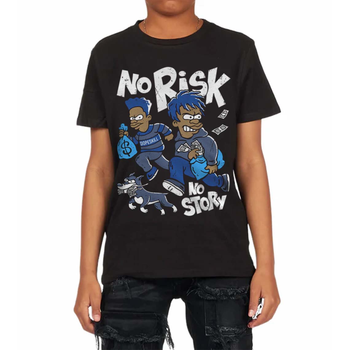 Diffused Blue 11s superstreetwear Toddler Kids T-shirt No Risk No Story Graphic