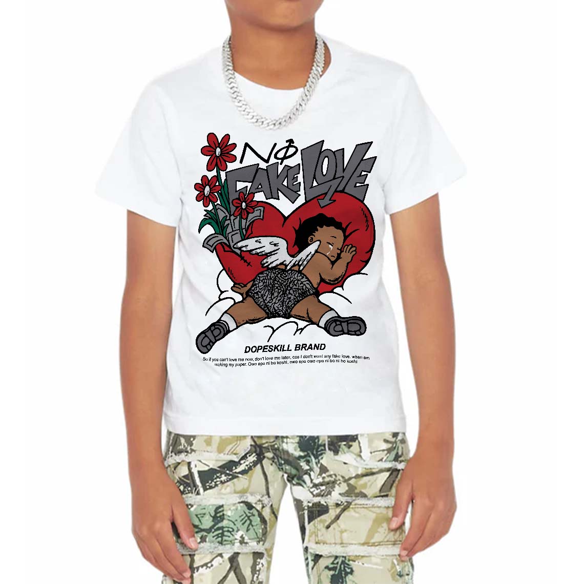 Cement Grey 3s superstreetwear Toddler Kids T-shirt No Fake Love Graphic