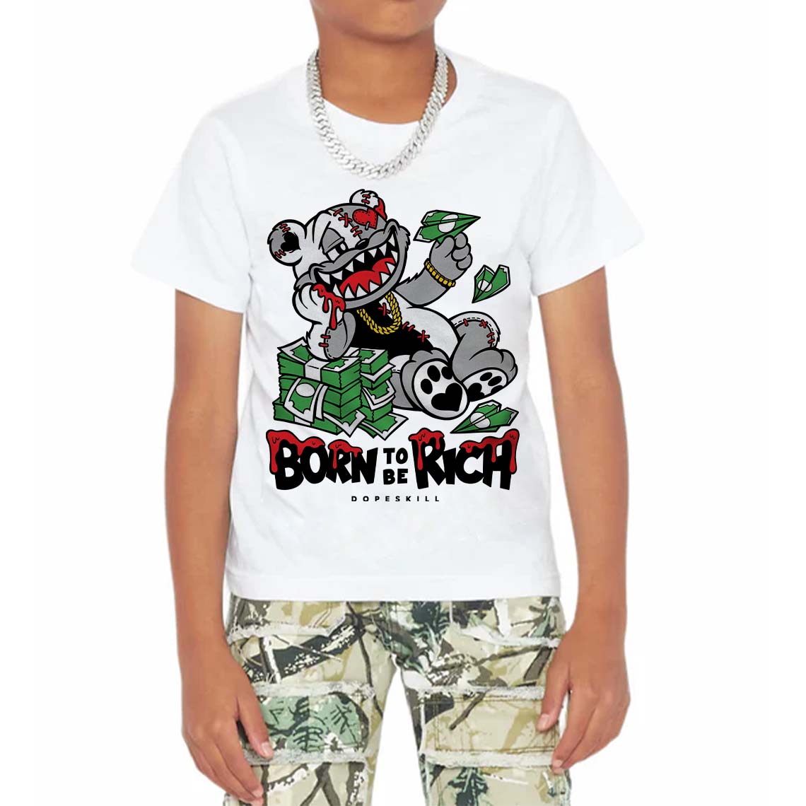 White Thunder 4s superstreetwear Toddler Kids T-shirt Born To Be Rich Graphic