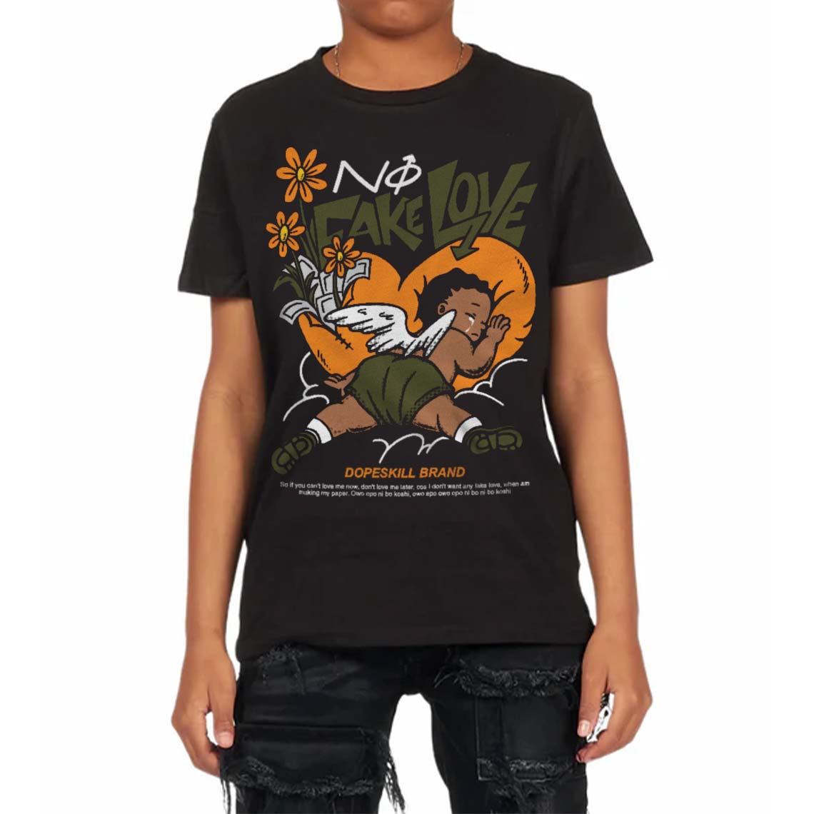 Olive 5s superstreetwear Toddler Kids T-shirt No Fake Love Graphic