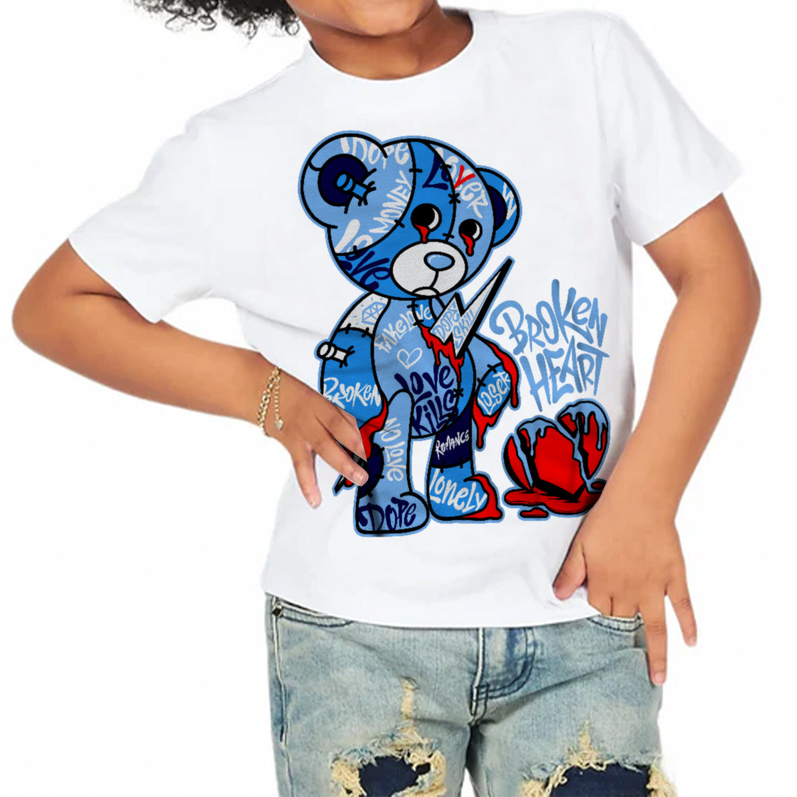 Powder Blue 9s superstreetwear Toddler Kids T-shirt Broken Heart Graphic