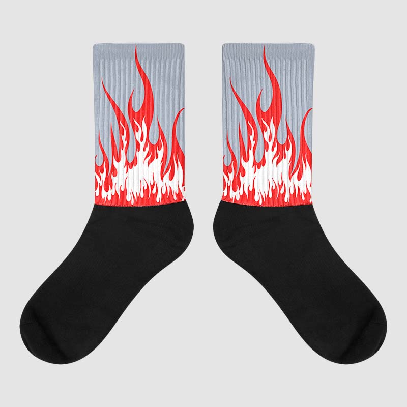 White Cement Reimagined 3s Sublimated Socks FIRE Graphic