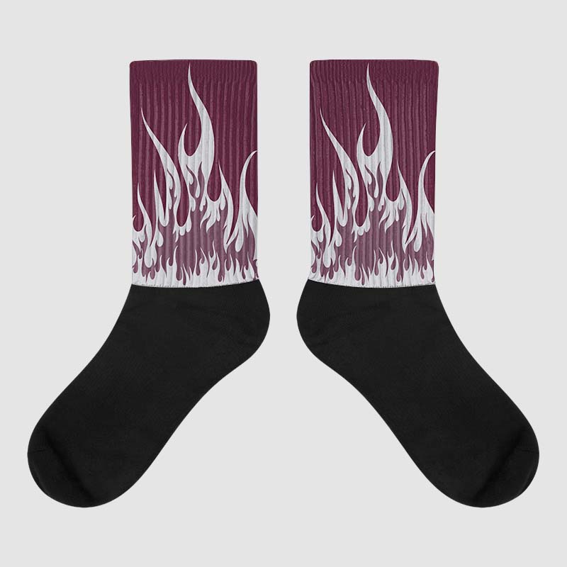 Burgundy 5s superstreetwear Sublimated Socks FIRE Graphic