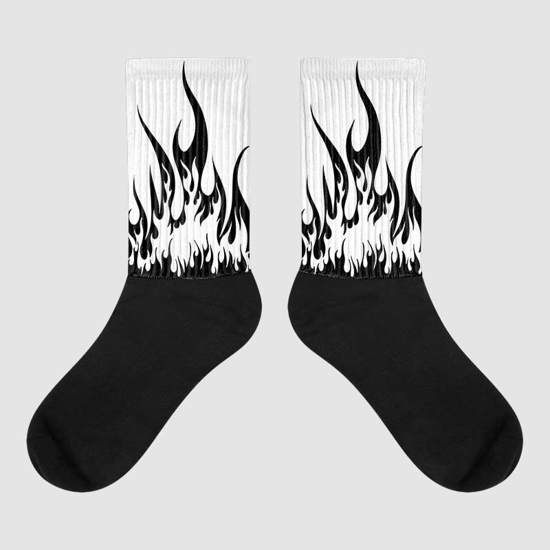 85 Black White 1s Sublimated Socks FIRE Graphic