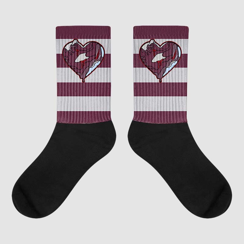 Burgundy 5s superstreetwear Sublimated Socks Horizontal Stripes Graphic