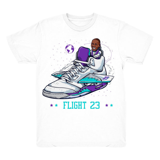 Women 5 Grape shirt | Flight 23 - Retro 5 Fresh Prince Grape White tee shirts