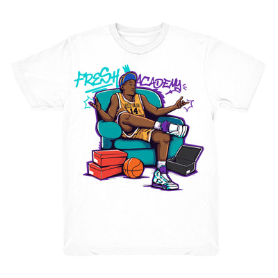 Women 5 Grape shirt | Fresh Academy - Retro 5 Fresh Prince Grape white tee shirts