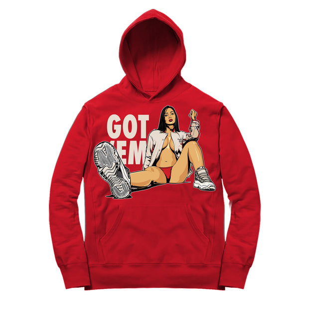 Youth 11 Platinum Tint Hoodie | Got Em&#39; - Retro 11 Platinum Tint / Red Hooded shirt