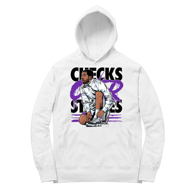 Women 11 Concord Hoodie | Drake Checks Over Stripes - Retro 11 Concord 2018 / White Hooded tee shirt