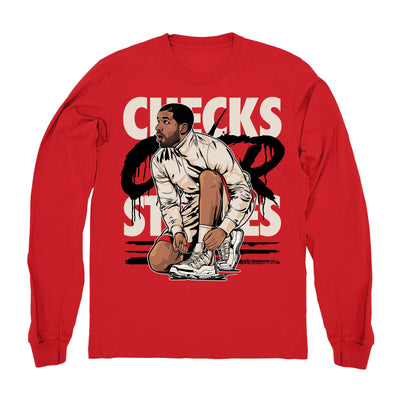 Men 11 Platinum Tint shirt | Drake Checks Over Stripes - Retro 11 Platinum Tint Red long sleeve tee shirts