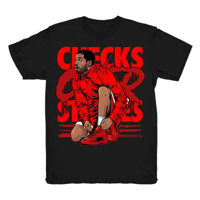 Youth 12 Gym Red shirt | Drake Checks Over Stripes - Retro 12 Gym Red 2018 / Black tee shirts