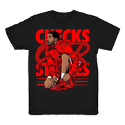 Women 12 Gym Red shirt | Drake Checks Over Stripes - Retro 12 Gym Red 2018 / Black tee shirts