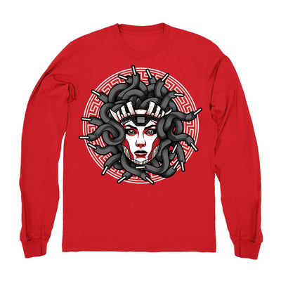 Men 11 Platinum Tint shirt | Medusa Laced - Retro 11 Platinum Tint Red long sleeve tee shirts