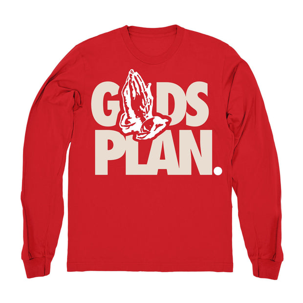 Youth 11 Platinum Tint shirt | Drake Gods Plan - Retro 11 Platinum Tint Red long sleeve tee shirts