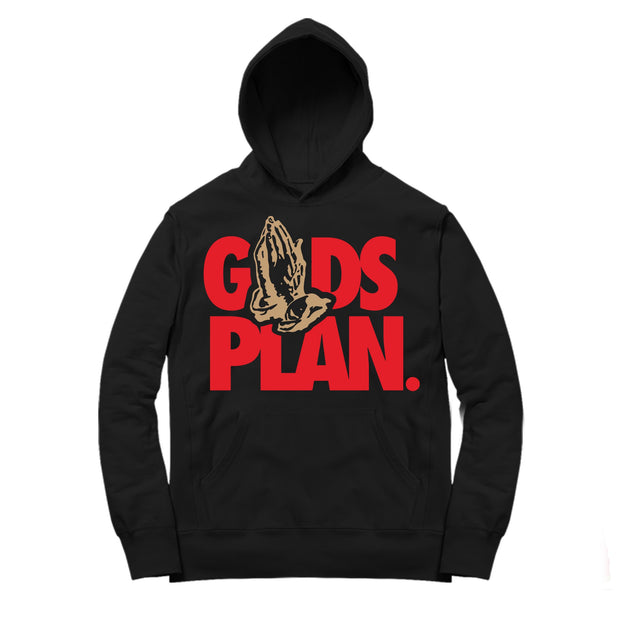 Youth 4 Fire Red Hoodie | Drake Gods Plan - Retro 4 Fire Red / black Hooded tee shirts