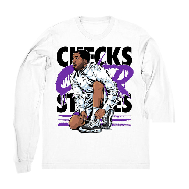 Women 11 Concord shirt | Drake Checks Over Stripes - Retro 11 Concord 2018 / White Long Sleeve tee shirts