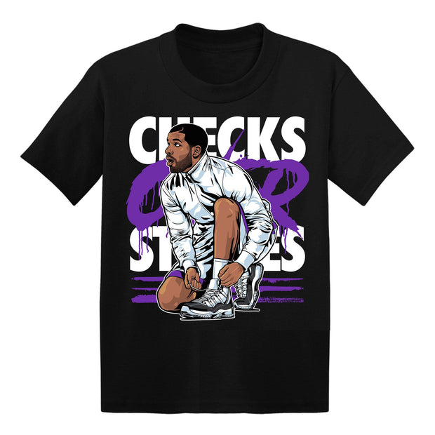 Women 11 Concord Kids shirt | Drake Checks Over Stripes - Retro 11 Concord 2018 / Youth Black tee shirts