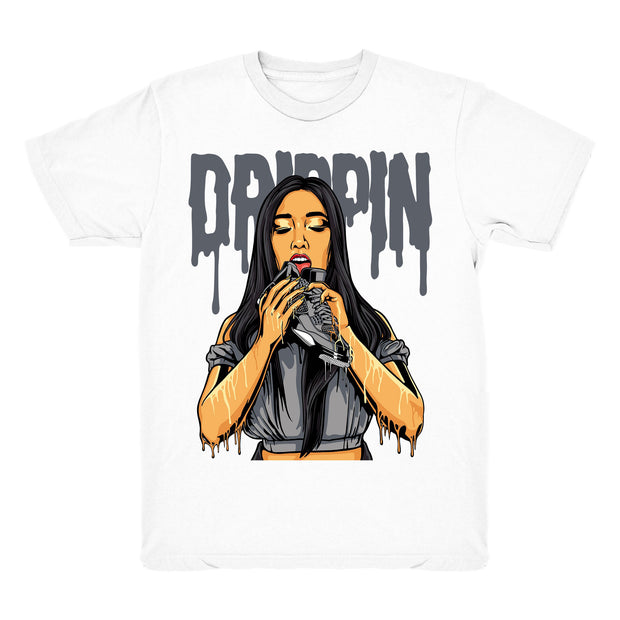 Women 4 Cool Grey shirt | 4s Drippin - Retro 4 Cool Grey / White tee shirts