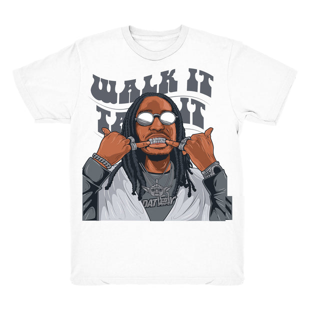 Youth 4 Cool Grey shirt | Quavo Walk It - Retro 4 Cool Grey / White tee shirts