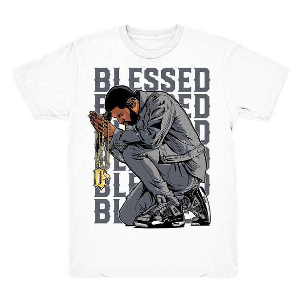 Youth 4 Cool Grey shirt | Drake Blessed - Retro 4 Cool Grey / White tee shirts