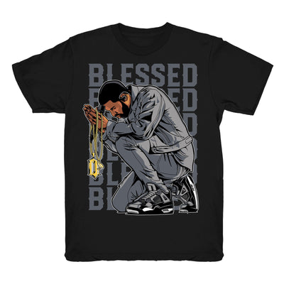 Youth 4 Cool Grey shirt | Drake Blessed - Retro 4 Cool Grey / Black tee shirts