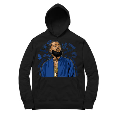 Women 12 Game Royal Hoodie | Nipsey Forever Fly - Retro 12 Game Royal / Black Hooded shirt