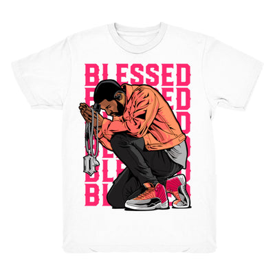 Women 12 Sunrise shirt | Drake Blessed - Retro 12 Hot Punch Sunrise / white tee shirts