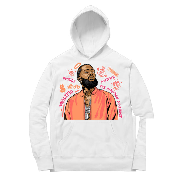 Youth 12 Sunrise Hoodie | Nipsey Forever Fly - Retro 12 Hot Punch Sunrise / White Hooded shirt