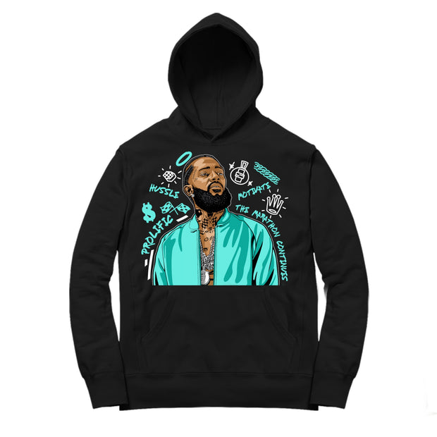 Youth 13 Island Green Hoodie | Nipsey Forever Fly - Retro 13 Island Green / Black Hooded shirt