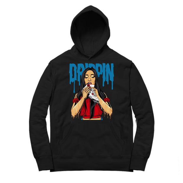 Women 4 What The Hoodie shirt | 4s Drippin - Retro 4 What The / Black hooded tee shirt