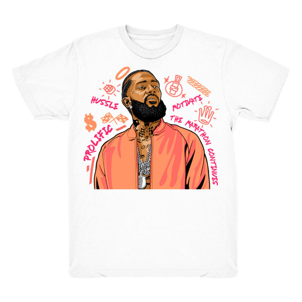 Youth 12 Sunrise shirt | Nipsey Forever Fly - Retro 12 Hot Punch Sunrise / white tee shirts