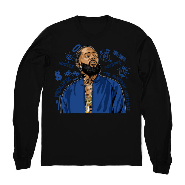 Youth 12 Game Royal shirt | Nipsey Forever Fly - Retro 12 Game Royal 2019 / Black Long Sleeve tee shirts