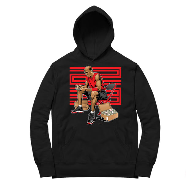 Youth 11 Bred Hoodie | Stackin Bred 23 - Retro 11 Bred XI 2019 / Black Hooded tee shirt