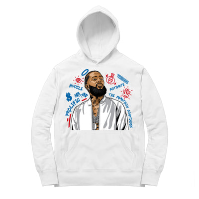 Youth 4 What The Hoodie shirt | Nipsey Forever Fly - Retro 4 What The / White hooded tee shirt