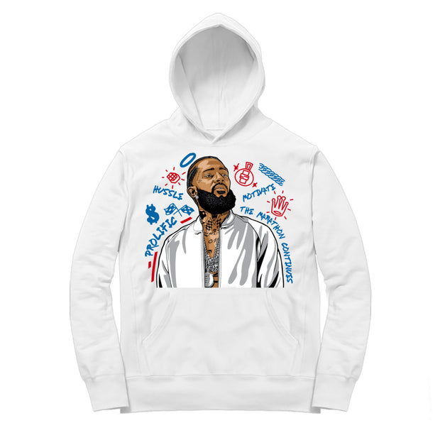 Women 4 What The Hoodie shirt | Nipsey Forever Fly - Retro 4 What The / White hooded tee shirt