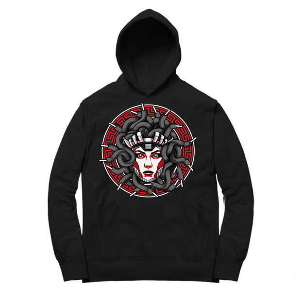 Youth 11 Bred Hoodie | Bred XI Medusa Laced - Retro 11 Bred 2019 / Black Hooded tee shirt