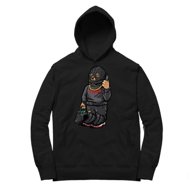 Youth 11 Bred Hoodie | Bred XI Nipsey Forever Fly - Retro 11 Bred 2019 / Black Hooded tee shirt