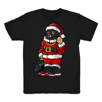 Youth 11 Bred shirt | Bred XI Santa Trap Bear - Retro 11 Bred 2019 / black tee shirts