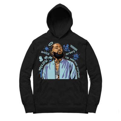 Youth Boost 700 Carbon Blue Hoodie shirt | Nipsey Forever Fly - Carbon Blue 700 / Black hooded tee shirt