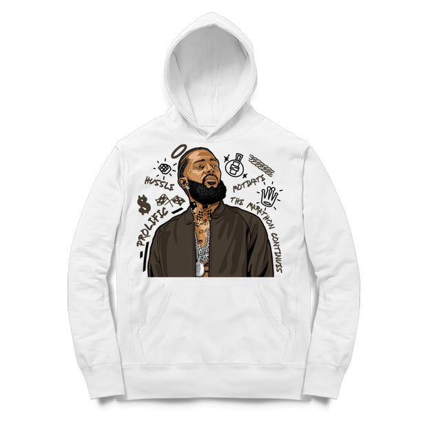 Youth 1 Mocha Hoodie | Nipsey Forever Fly - Retro 1 OG High Dark Mocha / White Hooded shirt