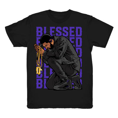 Youth 12 Dark Concord shirt | Drake Blessed - Retro 12 Dark Concord / Black tee shirts