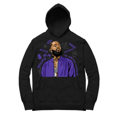 Youth 12 Dark Concord Hoodie | Nipsey Forever Fly - Retro 12 Dark Concord 2020 / Black Hooded shirt