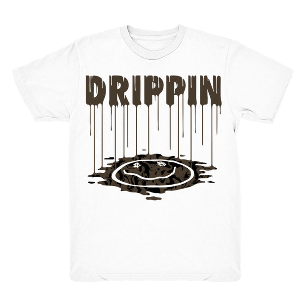 Youth 1 Mocha shirt | Smiley Drip - Retro 1 OG High Dark Mocha 2020 / White tee shirts