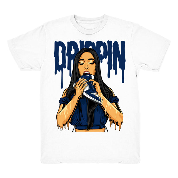 Women 1 Midnight Navy shirt | 1s Drippin - Retro 1 High OG CO.JP Midnight Navy / White tee shirts