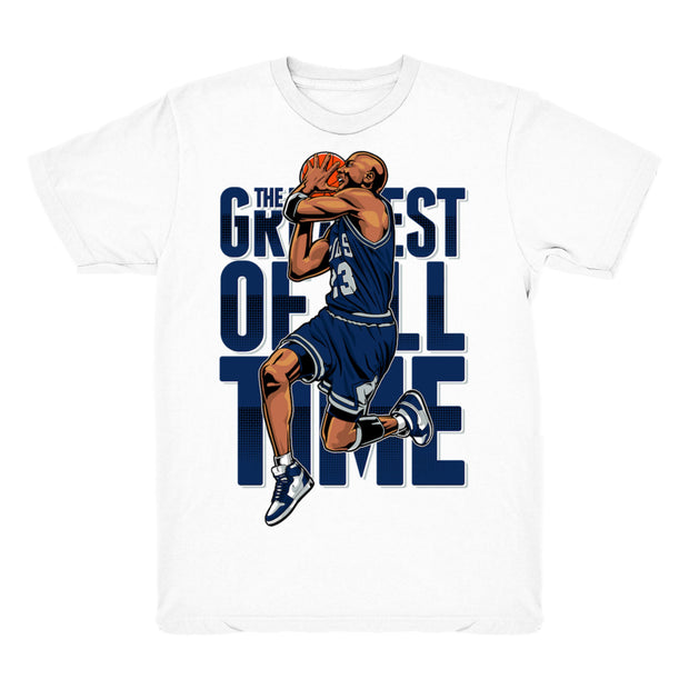 Women 1 Midnight Navy shirt | The Greatest - Retro 1 High OG CO.JP Midnight Navy / White tee shirts