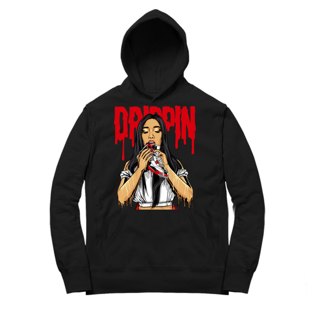 Youth 4 Fire Red Hoodie | 4s Drippin - Retro 4 Fire Red OG / Black Hooded shirt